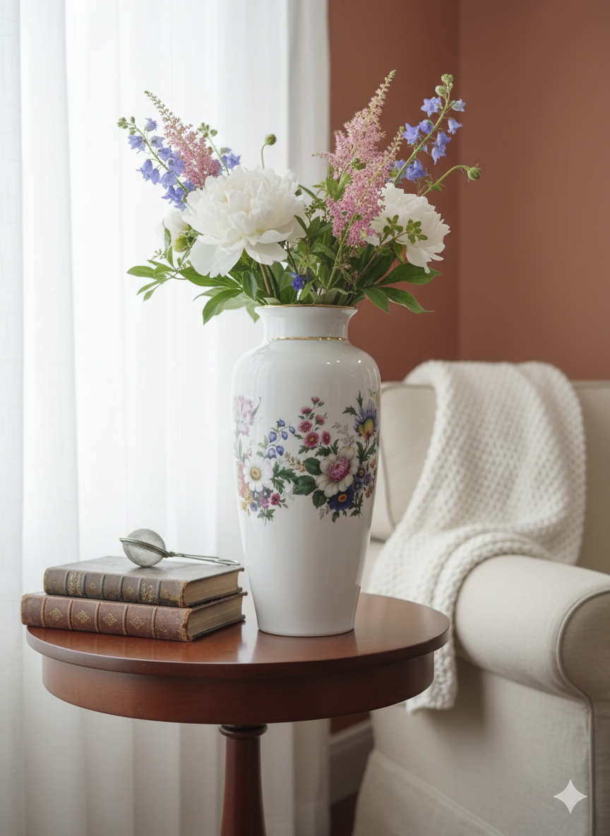 Jarrón de porcelana con flores multicolor
